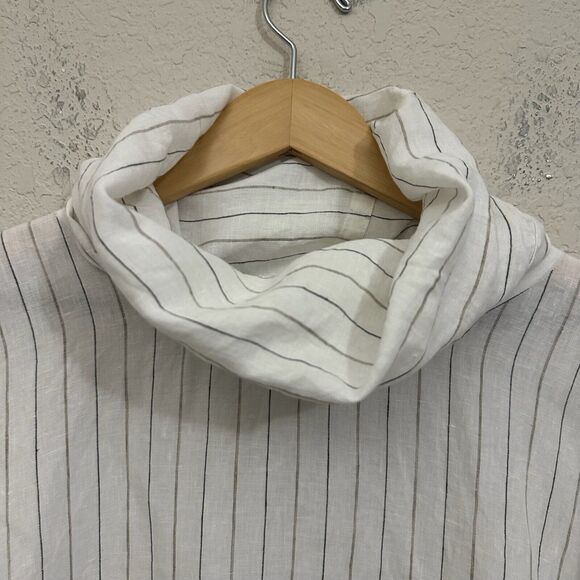 NWOT ESKANDAR White Linen Monk Cowl Neck Top Lagenlook in Stripe Sz 1 (10-12) - Picture 3 of 14